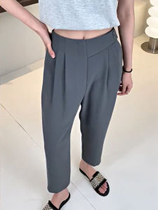 Fancy Drape Gray Suit Pants Womens Summer Thin Small Cropped Cropped Cropped Slim Looking High Ankle-Tied Harem Pants