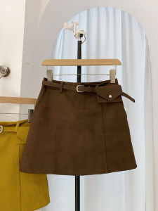 กระโปรงสั้นทรงเอผ้าหนัง PU สีน้ำตาล ทรงเอ ทรงลำลอง สำหรับผู้หญิงไซส์ใหญ่ พร้อมกระเป๋าสะพายข้าง ฤดูใบไม้ร่วง/ฤดูหนาว