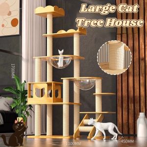 Oversized Solid Wood Cat Shelf Large Cat Tree House Cat Climbing Scratcher Space Capsule Cat House