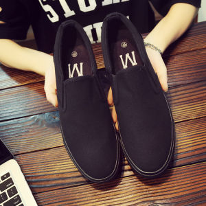 Summer New Arrival Old Beijing Cloth Shoes Men Slip-on Casual Shoes Bean Bag Trendy Breathable Black Canvas Shoes Men
