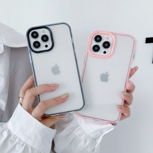 Thickened Transparent Candy Color Frame Protective Case for 12 13 14 15R Mobile Phone Shell Anti-Fall Three-In-One Simple Pure Color