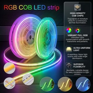 DC12V/24V RGB COB LED Strip 8mm/10mm Width 576LEDs/M High Density RA95 Flexible Tape for DIY Living Room Bedroom Decor Lighting