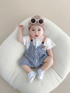Cute Baby Summer Romper Short Sleeve Thin Striped Design Korean Style Boys Clothes Infant Crawling Suit Casual Cotton Blend