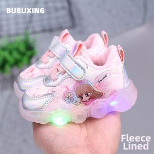 Flash Light Plush Insulated Baby Walking Shoes for 0-1 Year Girls