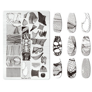 1PCS Lace Stockings Cow Texture Nail Art Stamping Plates Stainless Steel Image Stencils for Nails Stamp Tools Manicure Template