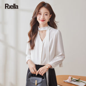 puella | French Retro Bow Lantern Sleeve Shirt Autumn Flattering