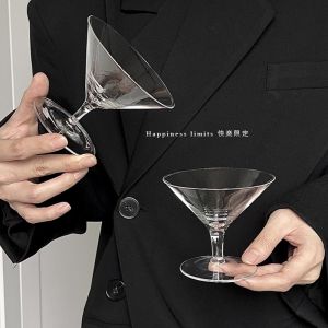 Low Footed Martini Glass Champagne Cup Wide Mouth Thin Body Cocktail Glass Nordic Style Pure Color Handmade Glassware