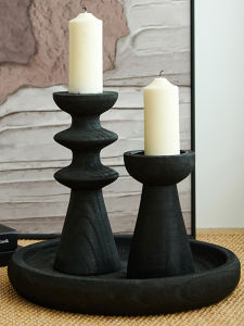 Wabi-sabi Style Retro Black Paulownia Wood Round Tray