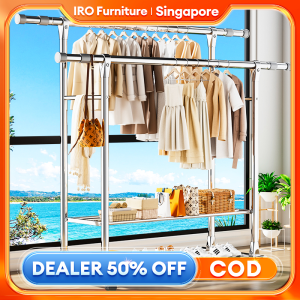 【SG Stock】IRO fit HBD Extendable Double Pole Stainless Steel Clothes Hanger H- Type Laundry Nordic Style Ins Style Laundry rack Rack Drying Clothes Rack Nordic Style Foldable