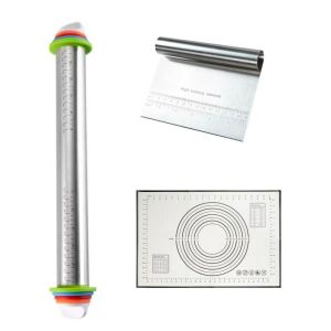 มีดอเนกประสงค์สำหรับตัดเค้ก ขนมปัง พร้อมที่ตัดแป้งสแตนเลส ที่ขูดแป้ง ที่ตัดพิซซ่า ที่บดสับ ที่รีดแป้ง และแผ่นรองทำขนม