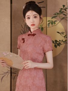 Elegant Young Chinese Style Cheongsam Short Dress Small Size Beautiful Girl Daily Wear Summer Season Polyester Fiber High Slit