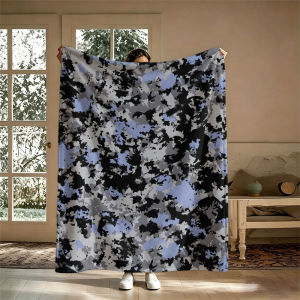 BILIBILI | Urban Camo Blue Grey Flannel Blanket Perfect for Sofa Office Bed Travel Sleep Read Relax Camping Four Season Use