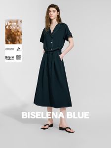 BEIQIANI | Comfy Commute Linen Dress with Waist Cinch