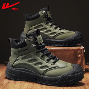 Warrior Mens Martin Boots High Top Work Shoes Autumn Climbing Sports Military Green Trendy Workwear Shoes Comfortable Breathable