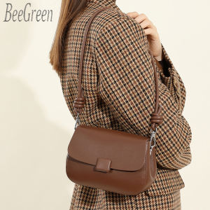 BeeGreen Women Cow Leather Small Shoulder Bag Plain Elegant Underarm Bag Versatile Sling Bag Daily Commuter Bag