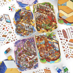 Kawaii 3D Little Corner Van Gogh Studio Landscape Sticker DIY  Pocket Cabin  Scene Halloween Childrens Toys gifts