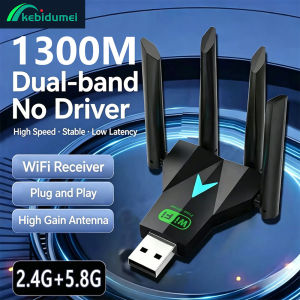Kebidumei | Kebidumei 1300Mbps WiFi USB Adapter Dual Band 2.4G/5Ghz Wi-Fi Dongle USB3.0 802.11AC 4-Antenna Wireless Receiver For PC/Laptop ﻿
