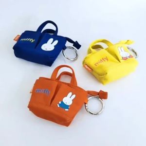 Cute Miffy Mini Canvas Handbag Keychain Small Coin Purse Portable Pouch for Earbuds Small Accessories Storage