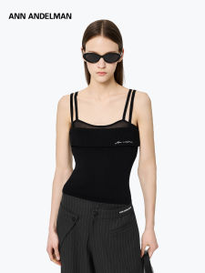 ANN ANDELMAN | Faux Two-Piece Mesh Knit Double Spaghetti Strap Sleeveless Top