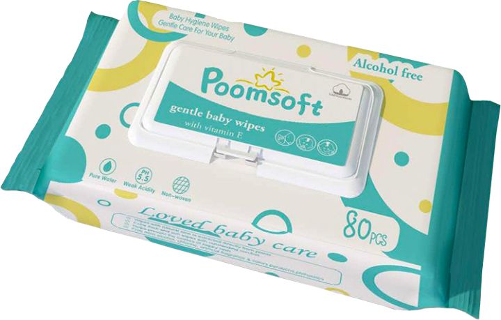 Poomsoft 80 Pcs Alcohol-Free Unscented Baby Wipes Wet Tissue Wipes In ...