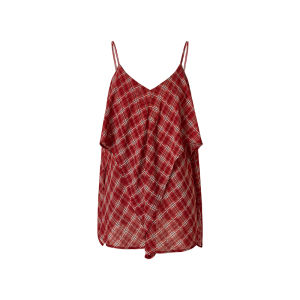 Loose V-neck Ruffle Hem Printed Check Camisole