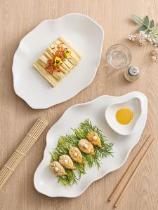 Creative Ceramic Dumpling Plate with Vinegar Dish Hotel Style Mother-Child Design Boiled Shrimp Plate with Dipping Dish