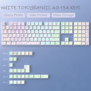 97 Keys White Contour Lines PBT Double Shot Keycaps Sidelit Light Backlit Translucent Cherry Profile for MX Mechanical Keyboards