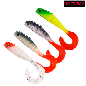 10pcs Colorful Floating Long Tail Artificial Baits Kit Knife Fish Soft Worm Wobblers For Shad Bass Pike Carp Fishing Lures Set