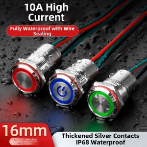 XunHe | Waterproof Self-Locking Resettable Wired Sealed Metal Push Button Switch 16mm 10A