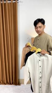 S&D PROJECT Baju Koko Muslim Rasikh Bahan Linen Fumiko Premium Warna Hitam M-XL Untuk Pria Dewasa Lengan 7/8 Oversize