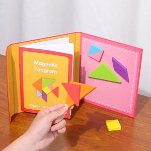 Đồ chơi xếp hình Tangram bằng gỗ an toàn có nam châm hút và kèm sách hướng dẫn (Giáo cụ Montessori)
