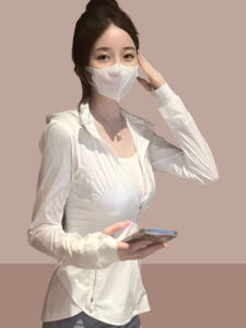 WANGGONGZHU | Ice Silk Hooded Sun Protection Clothing Womens Summer Thin New Fishbone Yoga Outerwear Slimming Top Princess Style Commute