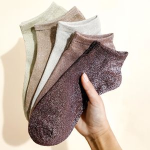 5 Pairs of Fashionable Retro Coffee Colored Womens Shiny Short Socks for Summer Lightweight and Breathable Daily Casual Socks