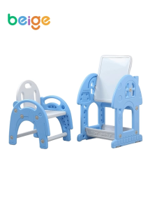 Free Paintbrush and Blocks 4 in 1 Kids Table Chair Set Drawing Board Building Blocks Desk Play and Study Furniture