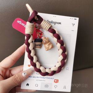 สายโซ่โทรศัพท์ผูกคอแบบสั้นสำหรับผู้หญิง สายรัดข้อมือถักแฟชั่นสำหรับกล้องดิจิตอล สายรัดข้อมือถักแบบมีสไตล์สำหรับกลางแจ้ง