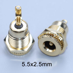 Ổ Cắm DC Mạ Vàng 5.5X2.1mm / 5.5X2.5mm Bộ Chuyển Đổi Kết Nối Kim Loại Có Khóa Ren Cho Phích Cắm Điện Hàn DIY