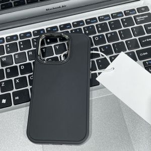 Silver Liquid Frame Phone Case for Apple 14 Womens Simple Pure Color Protection Cover Elegant Anti-Fall XR Protective Shell