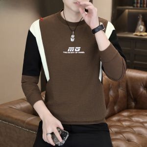 HENGYUANXIANG | เสื้อยืดคอกลมแขนยาวลายสก็อตสีบล็อกสำหรับผู้ชาย เสื้อชั้นในแฟชั่นฤดูใบไม้ผลิ 2025 เสื้อผ้าผู้ชายจาก Hengyuanxiang