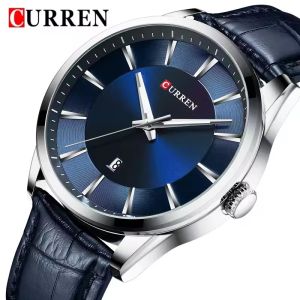 CURREN 8365 Mens Minimalist Calendar Water-Resistant Quartz Watch Business Style with Leather Strap