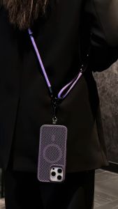 Ponsel Pendingin Case iPhone 11 12 13 14 15 16 Pro max 14 15 16 Plus Shockproof Pendingin Mesh Cooling lanyard casing iPhone 16 15 14 13 12 11 Pro max 16 15 14 Plus match Adjustable Diagonal Sling Nylon Mobile phone lanyard