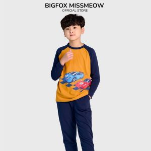 Quần áo thu đông bé trai size đại Bigfox Miss Meow bộ dài tay cho bé vải cotton phối màu in ô tô đua size 345...1011