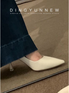 White Lambskin High Heels Womens Thin Heel Single Shoes French Style Commute Elegance Small Leather Pointed Toe Shoes