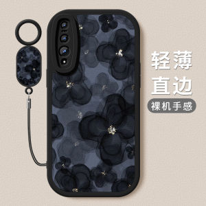 Huawei P20 pro P30 Soft Silicone Skin Case Womens Style Creative Lanyard Shell Anti-Fall Protection Full Lens Cover Camellia Design
