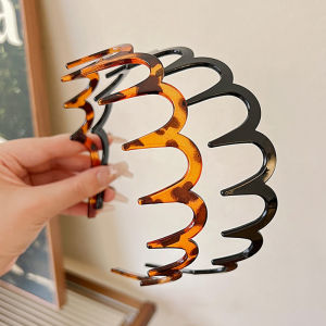 แถบคาดศีรษะคลื่นสำหรับผู้หญิง2024ใหม่ที่คาดผมโฟมล้างหน้ามีฟันสีอำพันกันลื่น