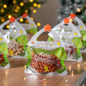 Plastic Christmas Cartoon Candy Bag DIY Cute Sugar Candy Snack Child Xmas Gifts Storage Pouches Christmas Decoration 25pcs