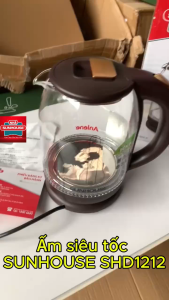 Ấm siêu tốc thủy tinh 1.8L SUNHOUSE SHD1212 chính hãng 1500W đun sôi nhanh an toàn sức khỏe