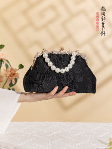 กระเป๋าสะพายไหล่แบบหนังสำหรับงานแต่งงานสีดำสไตล์ย้อนยุค กระเป๋าถือแบบคลัตช์ กระเป๋าสะพายไหล่แบบลำลองสำหรับผู้หญิง