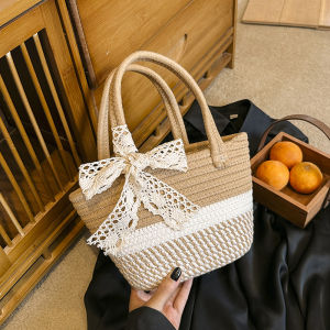 Meria New 2023 Fashionable Weaving Bucket Bag Soft Tote for Women Perfect for Casual Outings with Color Block Design and Zipper Closure