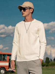 Enjeolon | Mens Lustrous Cotton Long Sleeve T-Shirt Base Layer for Spring and Autumn