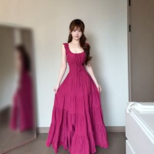 CHANGTONG | Summer Travel Beach Vacation Style Unique Aesthetic Waist-accentuating Long Dress